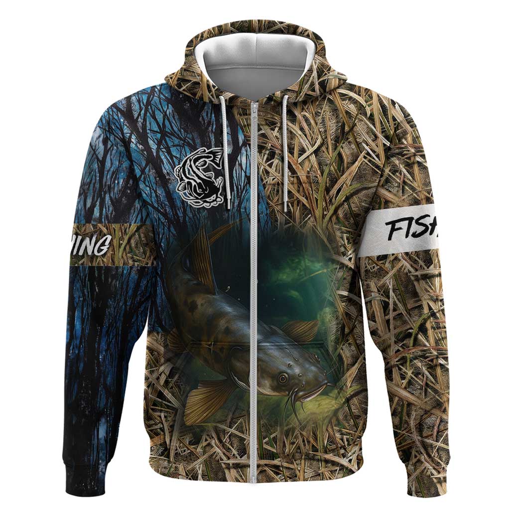 Catfish Fishing Underwater Scene Hoodie Custom Name Swamp Grass and Camouflage - Wonder Print Shop