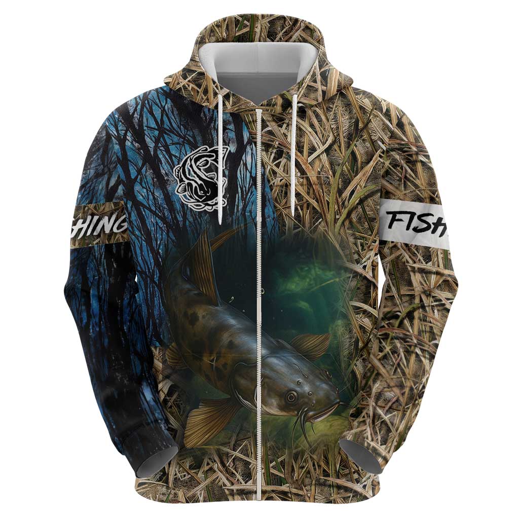 Catfish Fishing Underwater Scene Hoodie Custom Name Swamp Grass and Camouflage - Wonder Print Shop