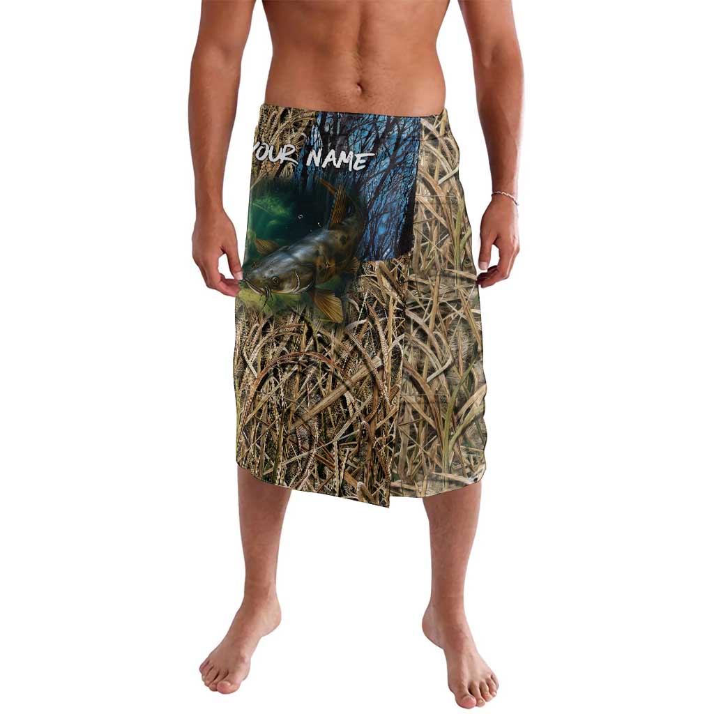 Catfish Fishing Underwater Scene Lavalava Custom Name Swamp Grass and Camouflage - Wonder Print Shop