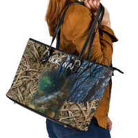 Catfish Fishing Underwater Scene Leather Tote Bag Custom Name Swamp Grass and Camouflage - Wonder Print Shop