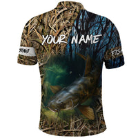Catfish Fishing Underwater Scene Polo Shirt Custom Name Swamp Grass and Camouflage - Wonder Print Shop