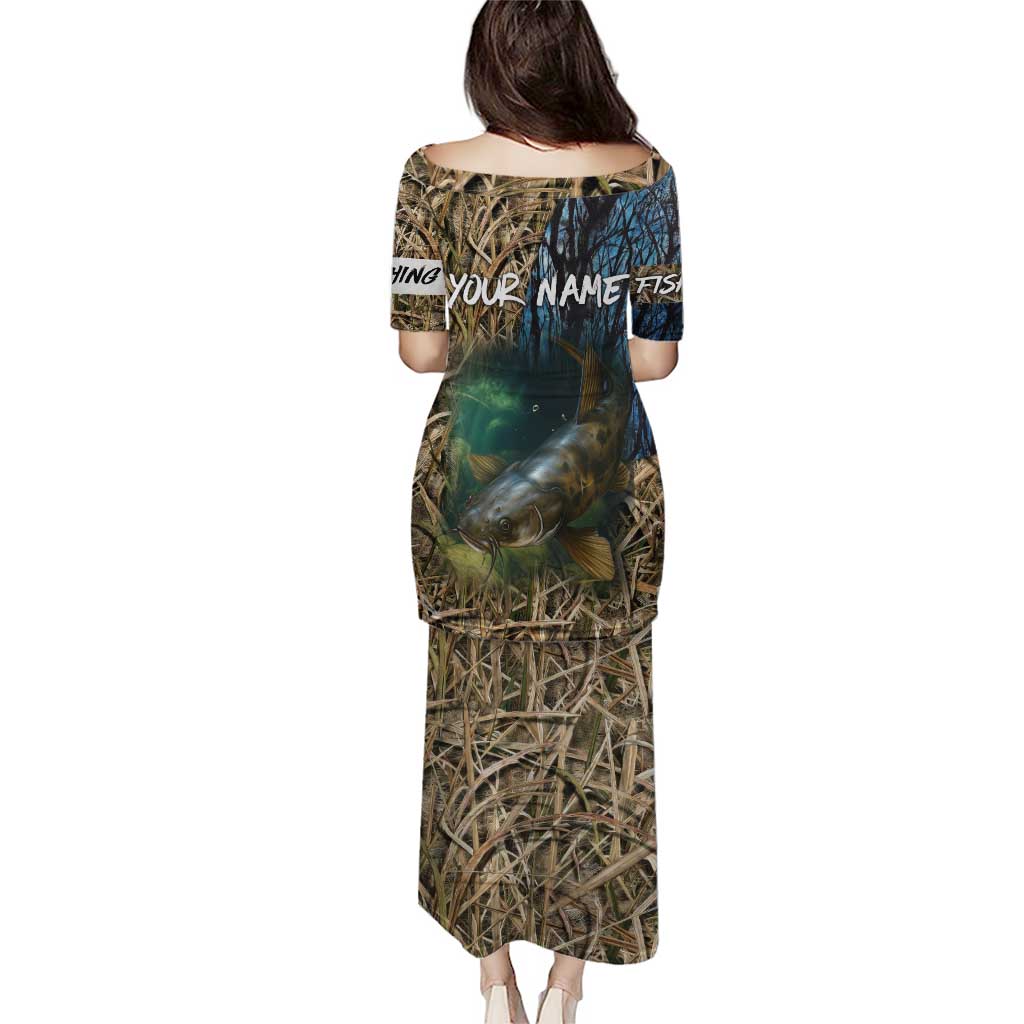 Catfish Fishing Underwater Scene Puletasi Custom Name Swamp Grass and Camouflage - Wonder Print Shop