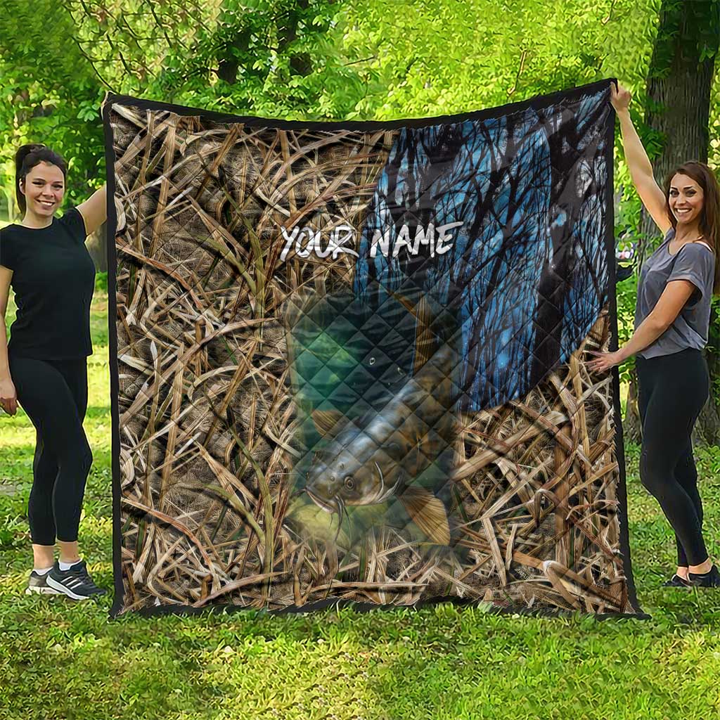 Catfish Fishing Underwater Scene Quilt Custom Name Swamp Grass and Camouflage - Wonder Print Shop