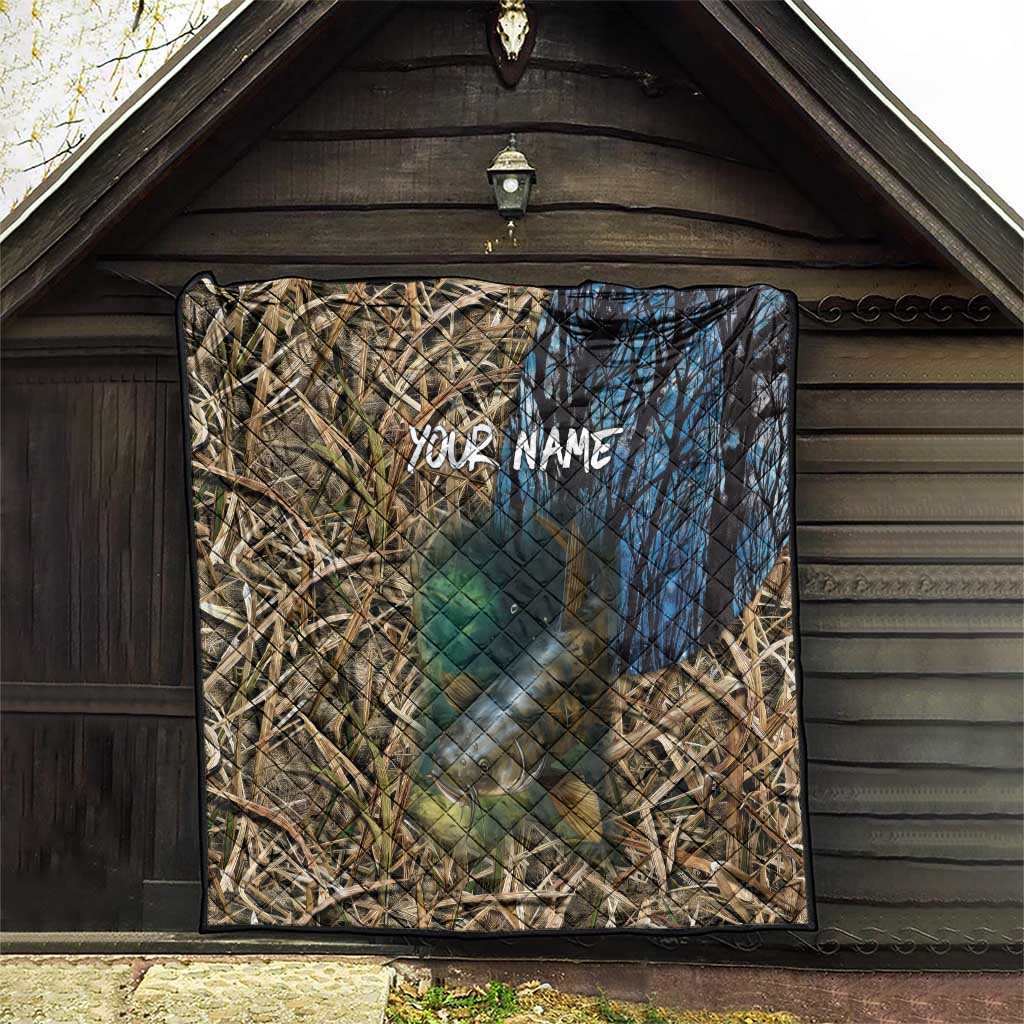 Catfish Fishing Underwater Scene Quilt Custom Name Swamp Grass and Camouflage - Wonder Print Shop