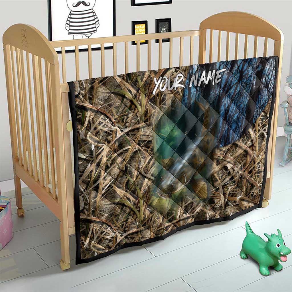 Catfish Fishing Underwater Scene Quilt Custom Name Swamp Grass and Camouflage - Wonder Print Shop