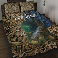 Catfish Fishing Underwater Scene Quilt Bed Set Custom Name Swamp Grass and Camouflage - Wonder Print Shop