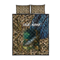 Catfish Fishing Underwater Scene Quilt Bed Set Custom Name Swamp Grass and Camouflage - Wonder Print Shop