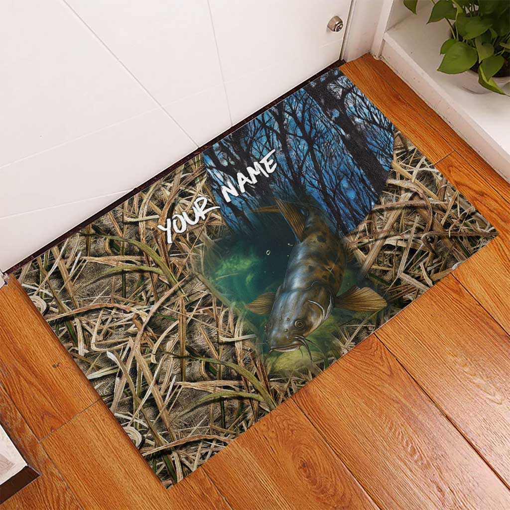 Catfish Fishing Underwater Scene Rubber Doormat Custom Name Swamp Grass and Camouflage - Wonder Print Shop