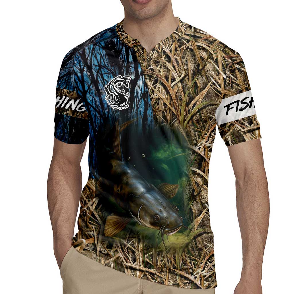 Catfish Fishing Underwater Scene Rugby Jersey Custom Name Swamp Grass and Camouflage - Wonder Print Shop