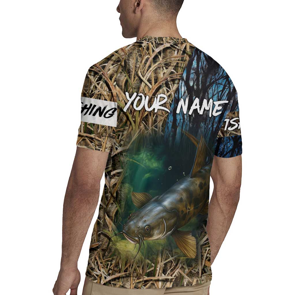Catfish Fishing Underwater Scene Rugby Jersey Custom Name Swamp Grass and Camouflage - Wonder Print Shop