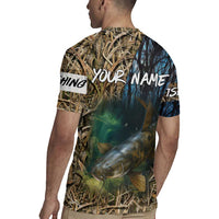 Catfish Fishing Underwater Scene Rugby Jersey Custom Name Swamp Grass and Camouflage - Wonder Print Shop