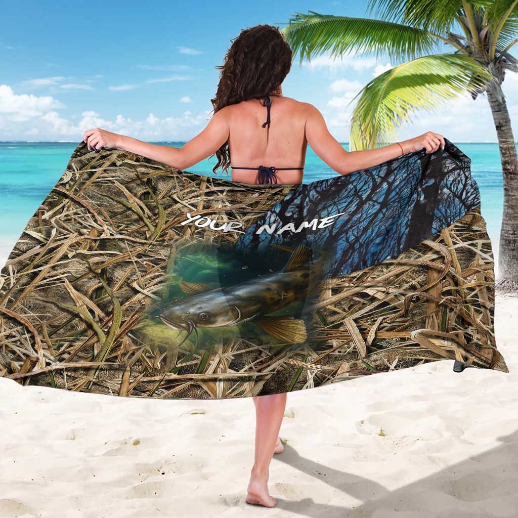 Catfish Fishing Underwater Scene Sarong Custom Name Swamp Grass and Camouflage - Wonder Print Shop