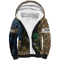Catfish Fishing Underwater Scene Sherpa Hoodie Custom Name Swamp Grass and Camouflage - Wonder Print Shop