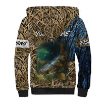 Catfish Fishing Underwater Scene Sherpa Hoodie Custom Name Swamp Grass and Camouflage - Wonder Print Shop