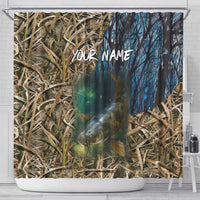 Catfish Fishing Underwater Scene Shower Curtain Custom Name Swamp Grass and Camouflage - Wonder Print Shop