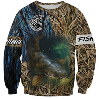 Catfish Fishing Underwater Scene Sweatshirt Custom Name Swamp Grass and Camouflage - Wonder Print Shop