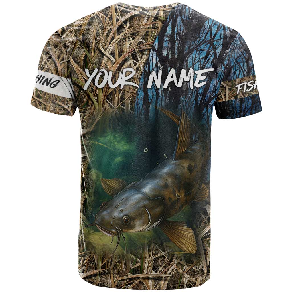 Catfish Fishing Underwater Scene T Shirt Custom Name Swamp Grass and Camouflage - Wonder Print Shop