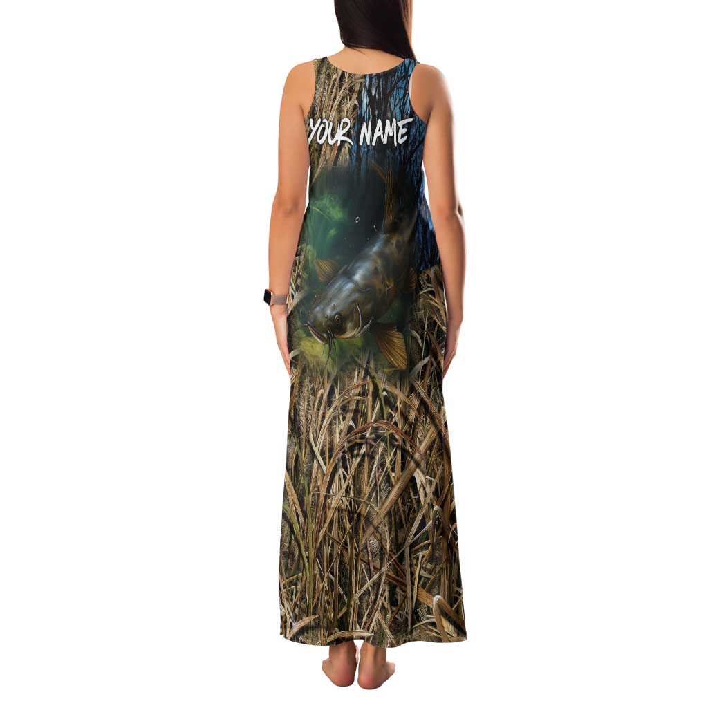 Catfish Fishing Underwater Scene Tank Maxi Dress Custom Name Swamp Grass and Camouflage - Wonder Print Shop