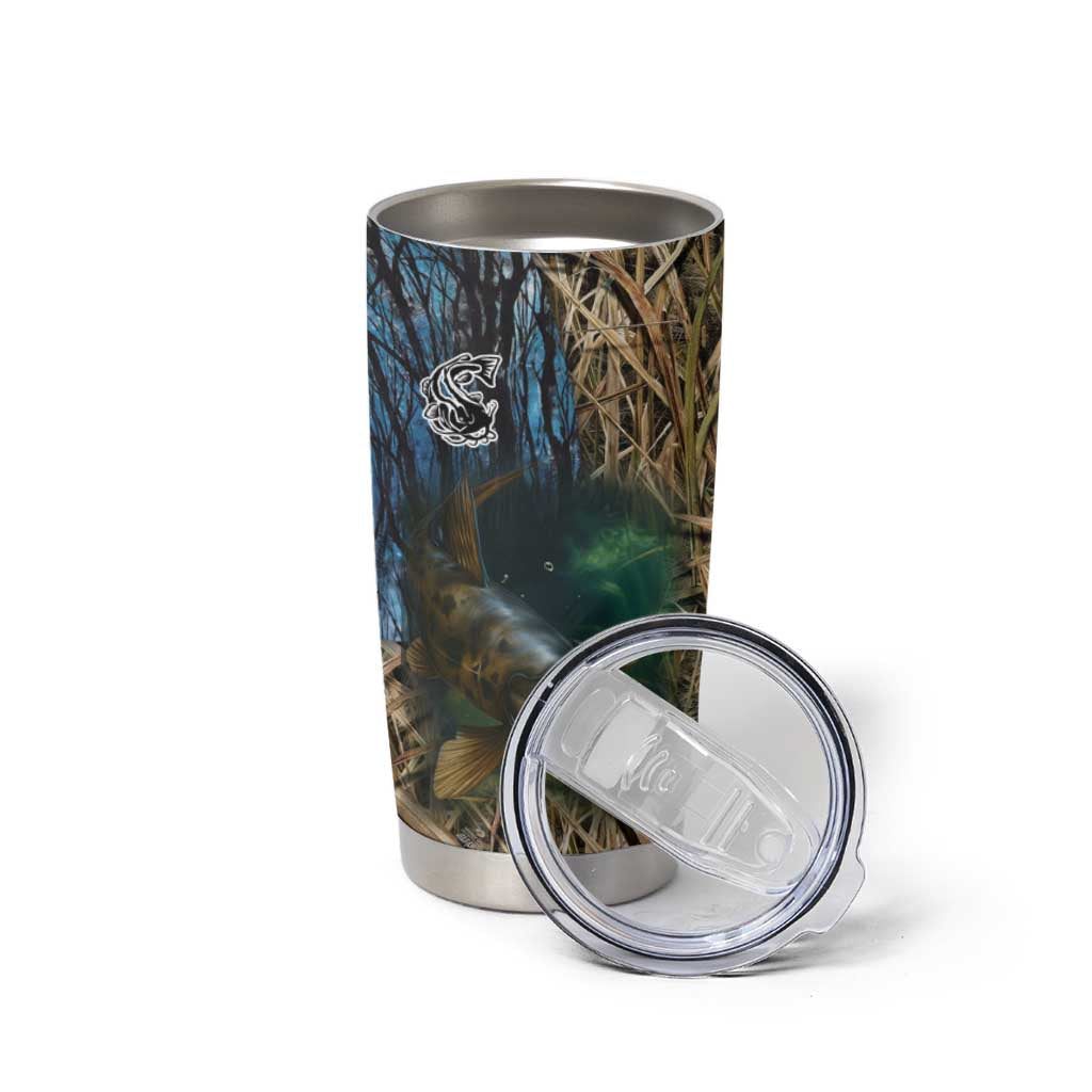 Catfish Fishing Underwater Scene Tumbler Cup Custom Name Swamp Grass and Camouflage - Wonder Print Shop