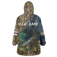 Catfish Fishing Underwater Scene Wearable Blanket Hoodie Custom Name Swamp Grass and Camouflage - Wonder Print Shop