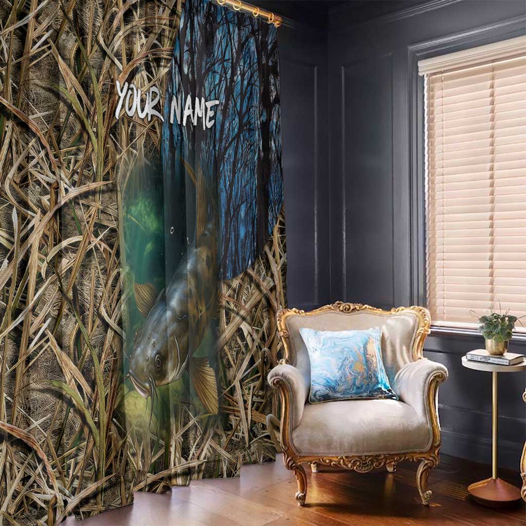 Catfish Fishing Underwater Scene Window Curtain Custom Name Swamp Grass and Camouflage - Wonder Print Shop