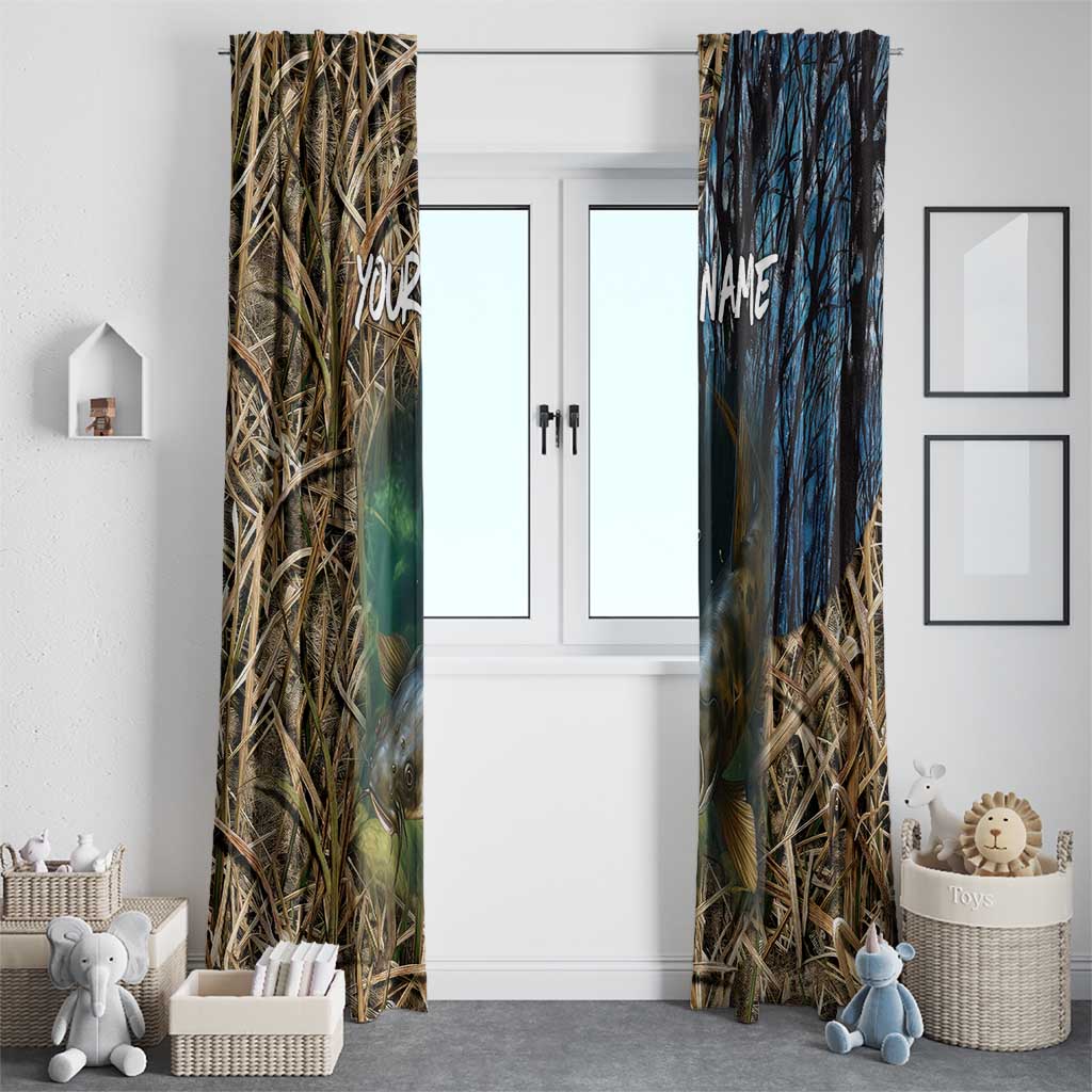 Catfish Fishing Underwater Scene Window Curtain Custom Name Swamp Grass and Camouflage - Wonder Print Shop