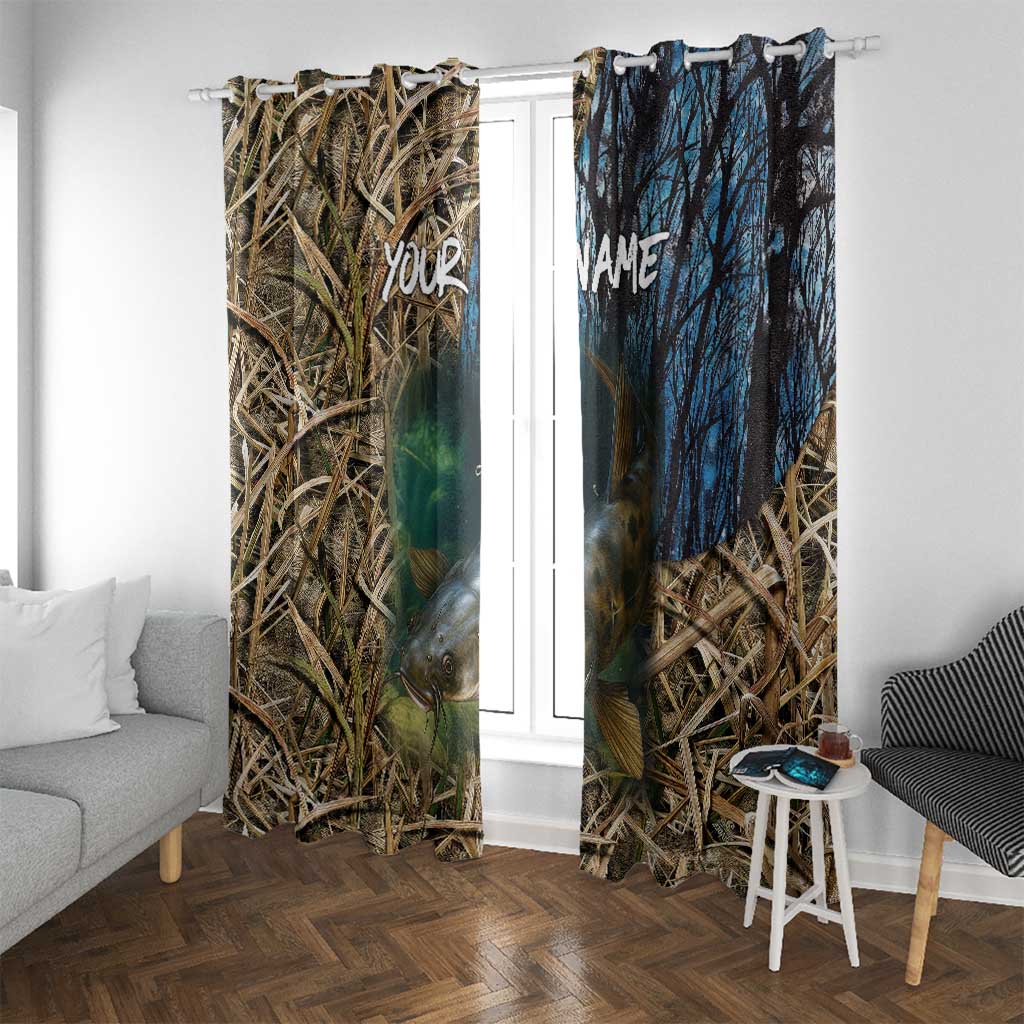 Catfish Fishing Underwater Scene Window Curtain Custom Name Swamp Grass and Camouflage - Wonder Print Shop