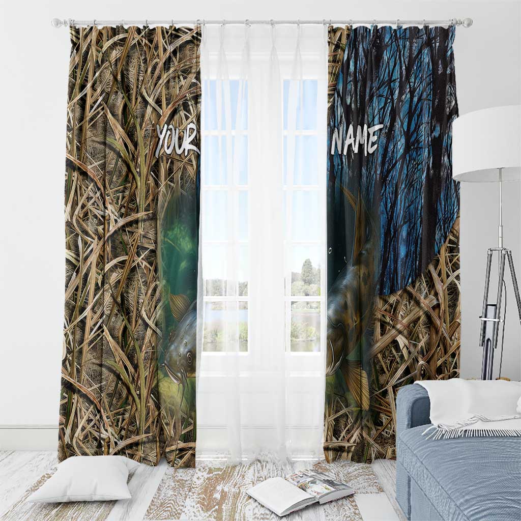 Catfish Fishing Underwater Scene Window Curtain Custom Name Swamp Grass and Camouflage - Wonder Print Shop