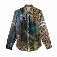 Catfish Fishing Underwater Scene Women Casual Shirt Custom Name Swamp Grass and Camouflage - Wonder Print Shop