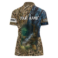 Catfish Fishing Underwater Scene Women Polo Shirt Custom Name Swamp Grass and Camouflage - Wonder Print Shop