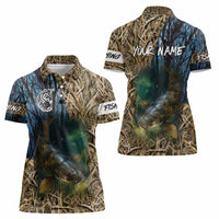 Catfish Fishing Underwater Scene Women Polo Shirt Custom Name Swamp Grass and Camouflage - Wonder Print Shop