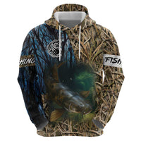 Catfish Fishing Underwater Scene Zip Hoodie Custom Name Swamp Grass and Camouflage - Wonder Print Shop
