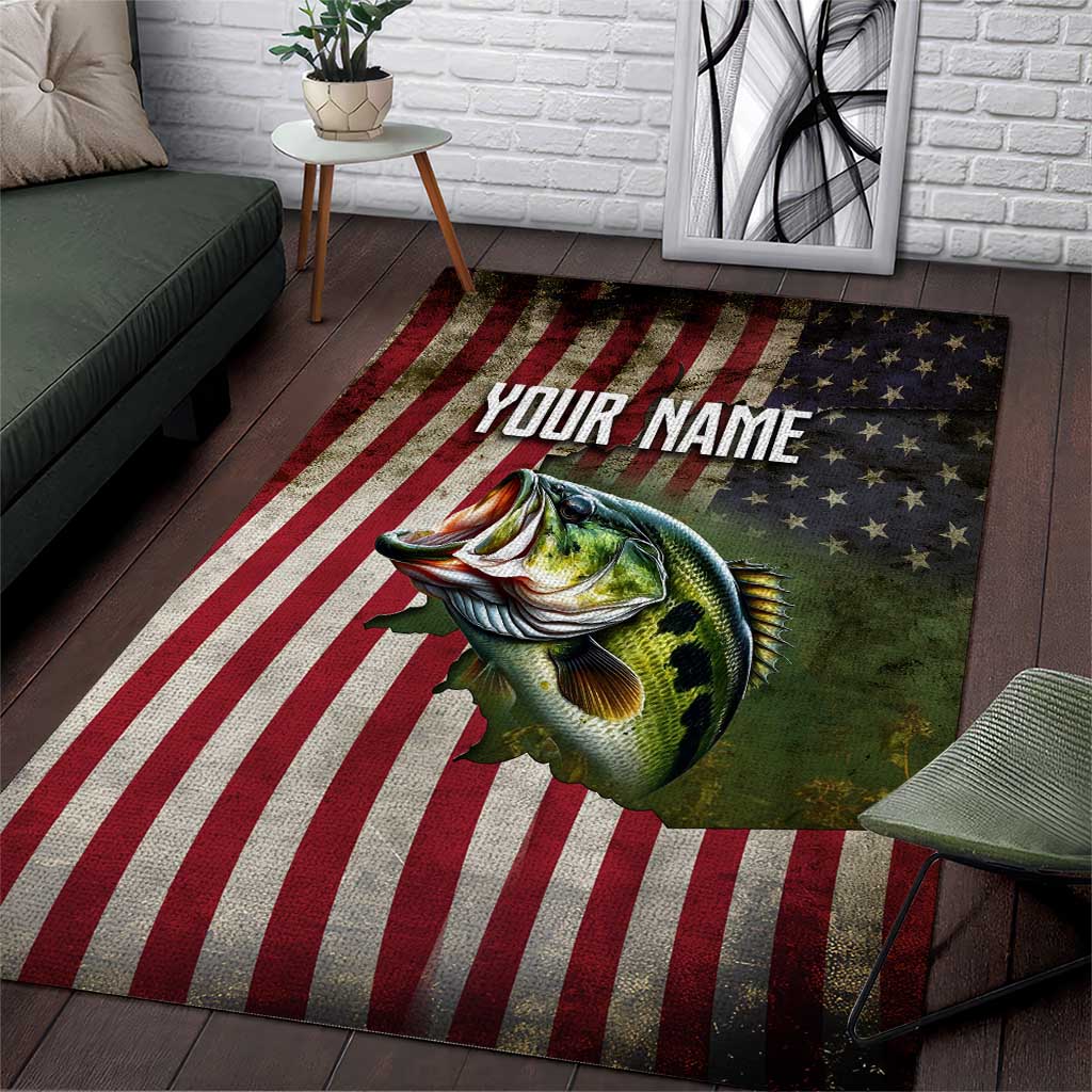 American Flag Largemouth Bass Fishing Area Rug Jumping Fish Graphic and Custom Name Design - Wonder Print Shop
