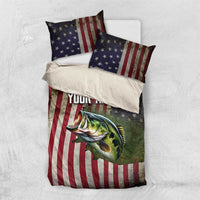 American Flag Largemouth Bass Fishing Bedding Set Jumping Fish Graphic and Custom Name Design - Wonder Print Shop