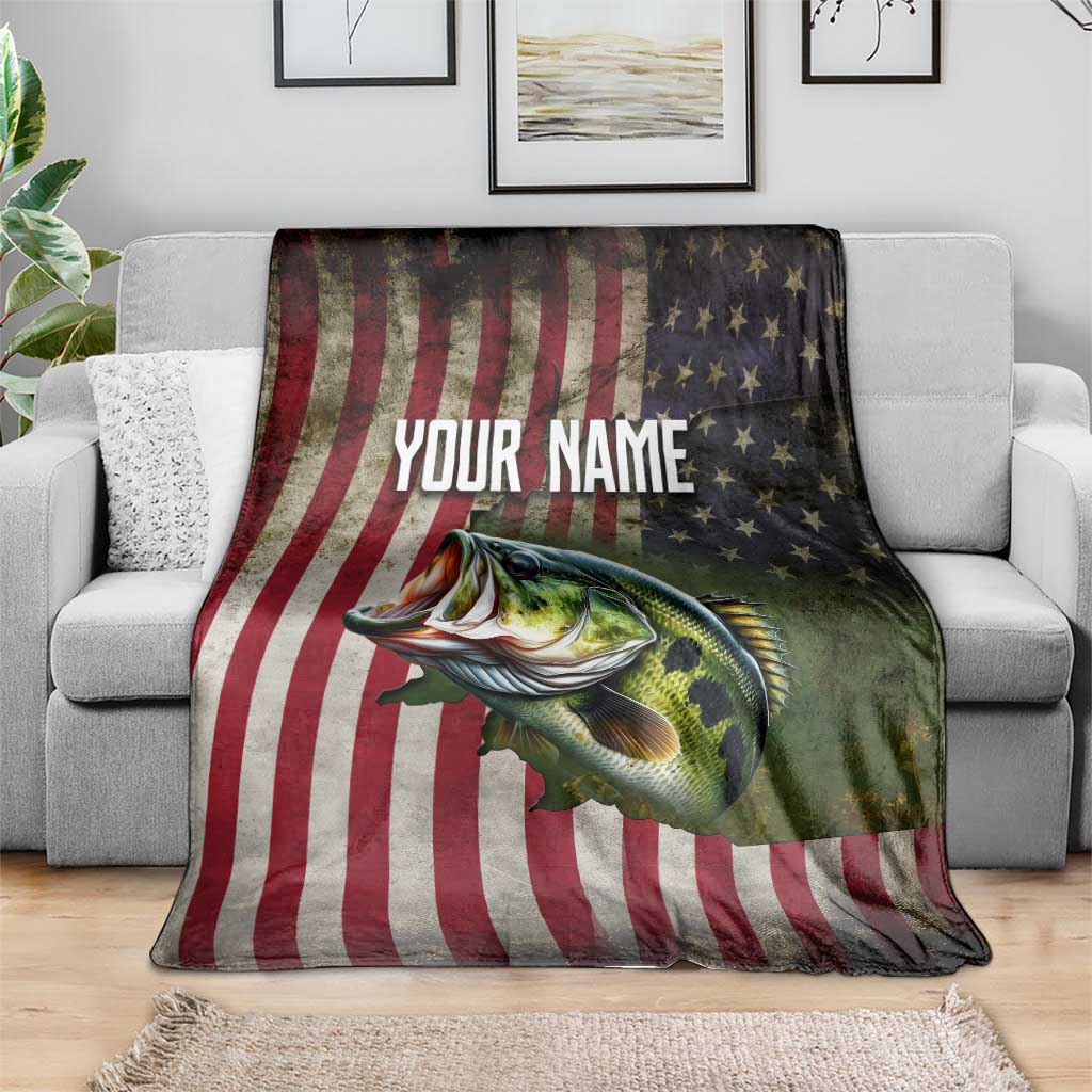 American Flag Largemouth Bass Fishing Blanket Jumping Fish Graphic and Custom Name Design - Wonder Print Shop