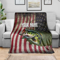 American Flag Largemouth Bass Fishing Blanket Jumping Fish Graphic and Custom Name Design - Wonder Print Shop