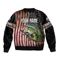 American Flag Largemouth Bass Fishing Bomber Jacket Jumping Fish Graphic and Custom Name Design - Wonder Print Shop