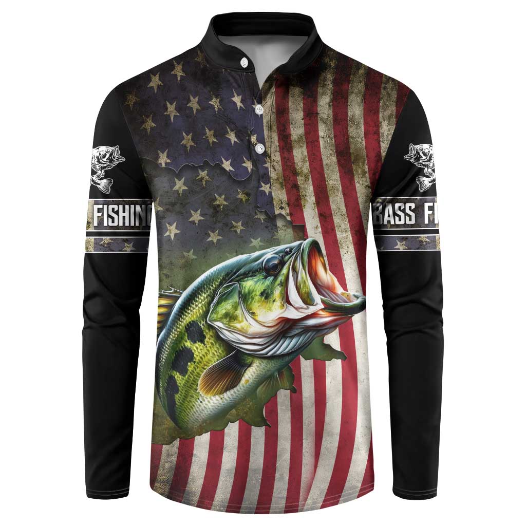 American Flag Largemouth Bass Fishing Button Sweatshirt Jumping Fish Graphic and Custom Name Design - Wonder Print Shop