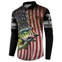 American Flag Largemouth Bass Fishing Button Sweatshirt Jumping Fish Graphic and Custom Name Design - Wonder Print Shop