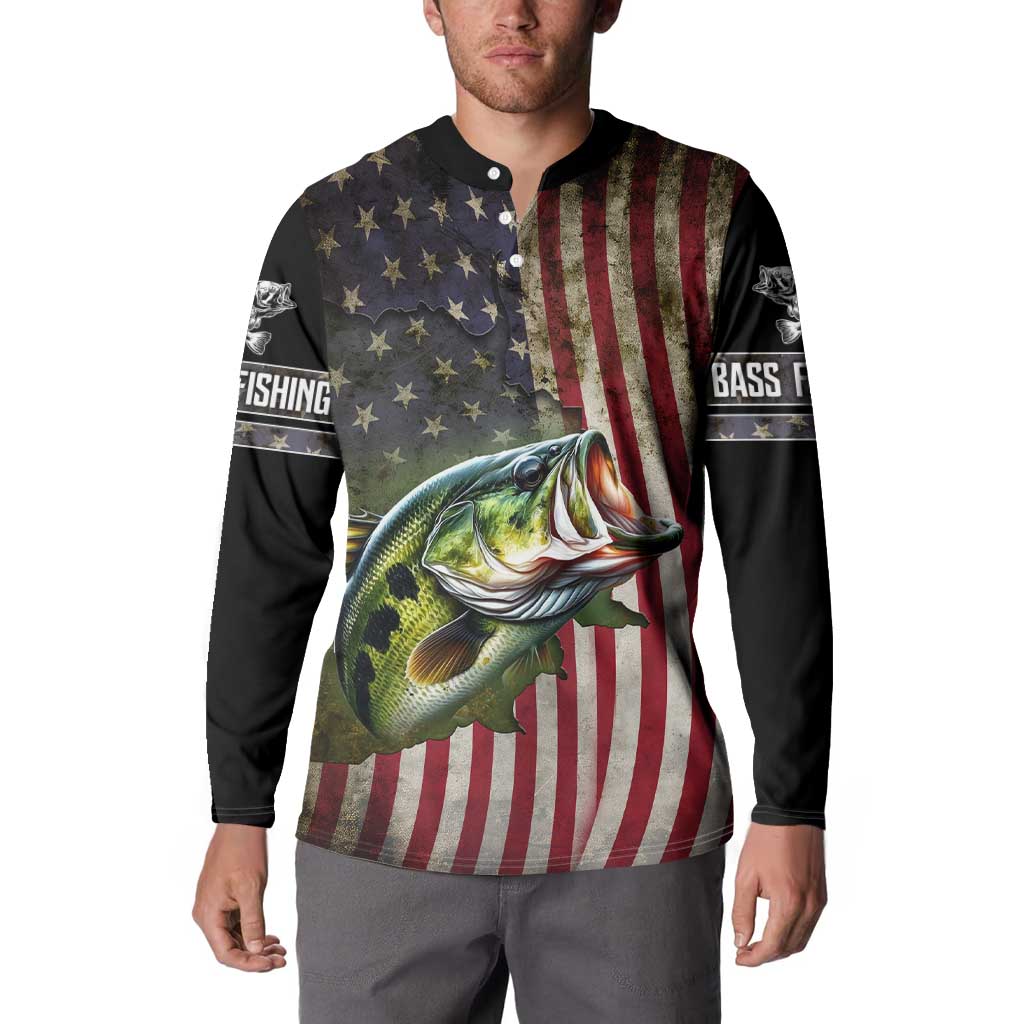 American Flag Largemouth Bass Fishing Button Sweatshirt Jumping Fish Graphic and Custom Name Design - Wonder Print Shop