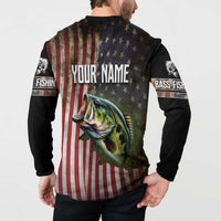 American Flag Largemouth Bass Fishing Button Sweatshirt Jumping Fish Graphic and Custom Name Design - Wonder Print Shop