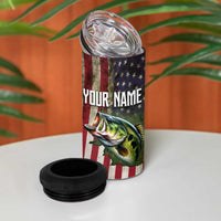 American Flag Largemouth Bass Fishing 4 in 1 Can Cooler Tumbler Jumping Fish Graphic and Custom Name Design - Wonder Print Shop