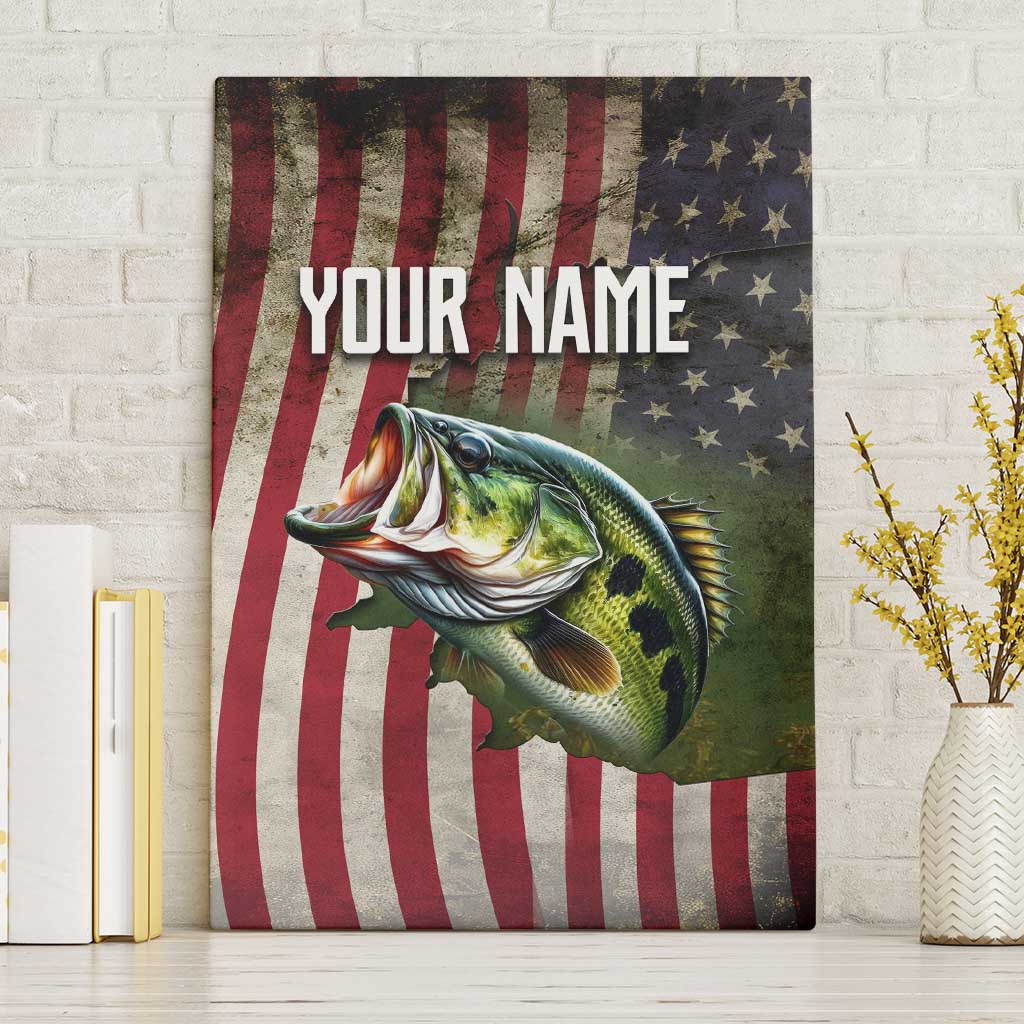 American Flag Largemouth Bass Fishing Canvas Wall Art Jumping Fish Graphic and Custom Name Design - Wonder Print Shop