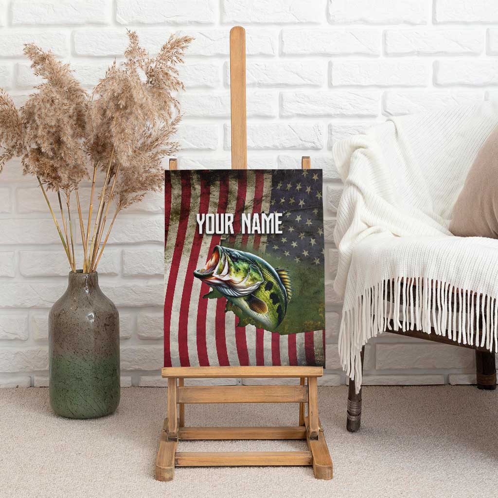 American Flag Largemouth Bass Fishing Canvas Wall Art Jumping Fish Graphic and Custom Name Design - Wonder Print Shop