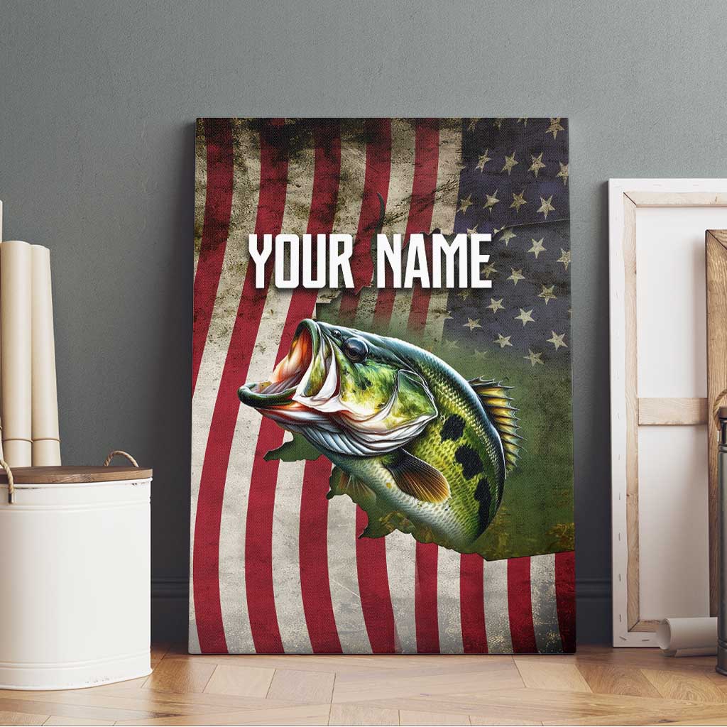 American Flag Largemouth Bass Fishing Canvas Wall Art Jumping Fish Graphic and Custom Name Design - Wonder Print Shop
