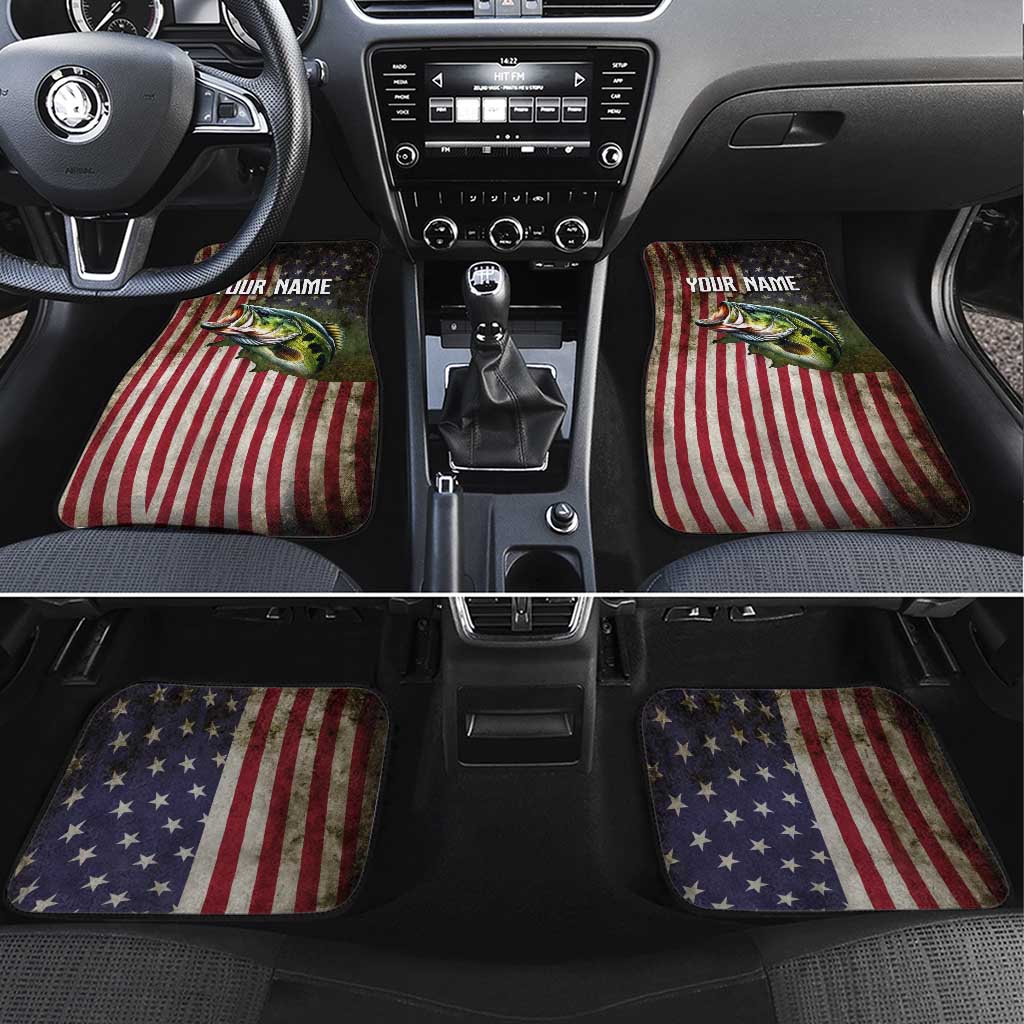 American Flag Largemouth Bass Fishing Car Mats Jumping Fish Graphic and Custom Name Design - Wonder Print Shop