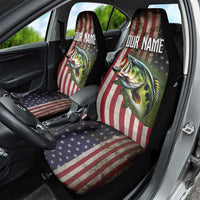 American Flag Largemouth Bass Fishing Car Seat Cover Jumping Fish Graphic and Custom Name Design - Wonder Print Shop