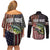 American Flag Largemouth Bass Fishing Couples Matching Off Shoulder Short Dress and Long Sleeve Button Shirt Jumping Fish Graphic and Custom Name Design - Wonder Print Shop