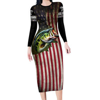 American Flag Largemouth Bass Fishing Family Matching Long Sleeve Bodycon Dress and Hawaiian Shirt Jumping Fish Graphic and Custom Name Design - Wonder Print Shop
