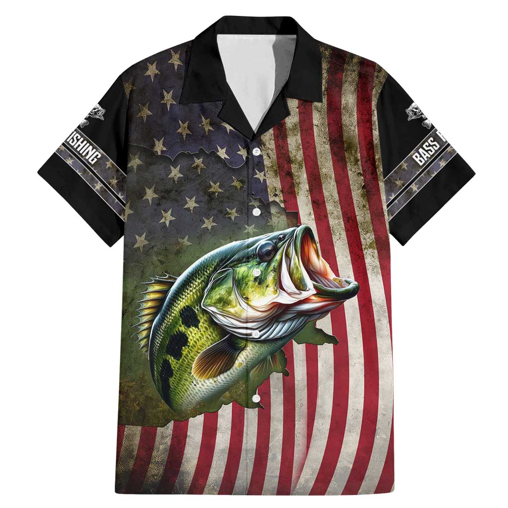 American Flag Largemouth Bass Fishing Family Matching Mermaid Dress and Hawaiian Shirt Jumping Fish Graphic and Custom Name Design - Wonder Print Shop